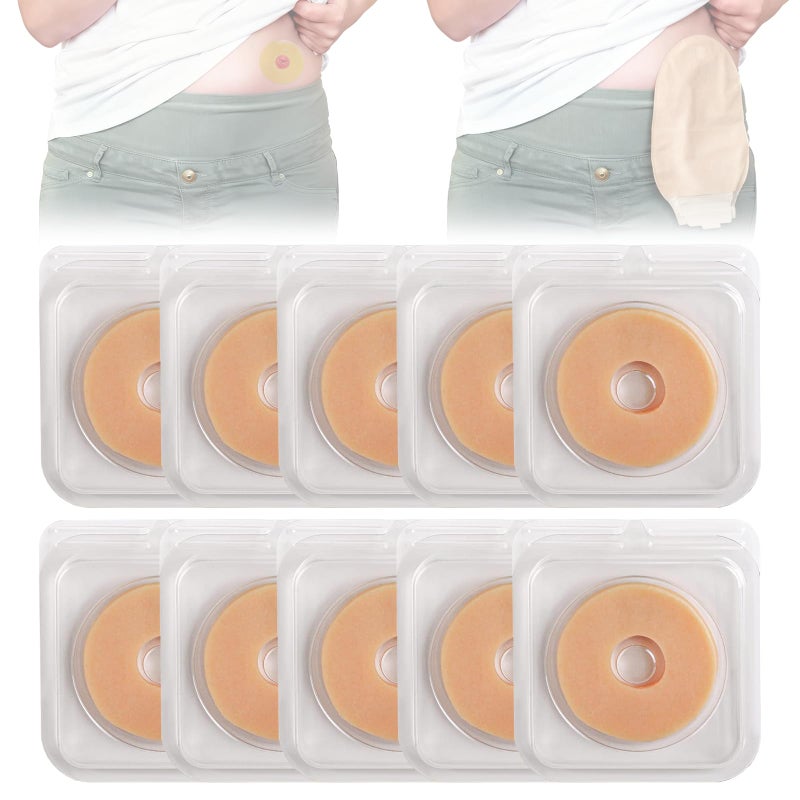 MUROCEA Ostomy Barrier Ring with Directional Spout 4mm Thickness Disposable Colostomy Cohesive Seal Strip for Ileostomy Stoma System Outer Dia24 10 Pcs